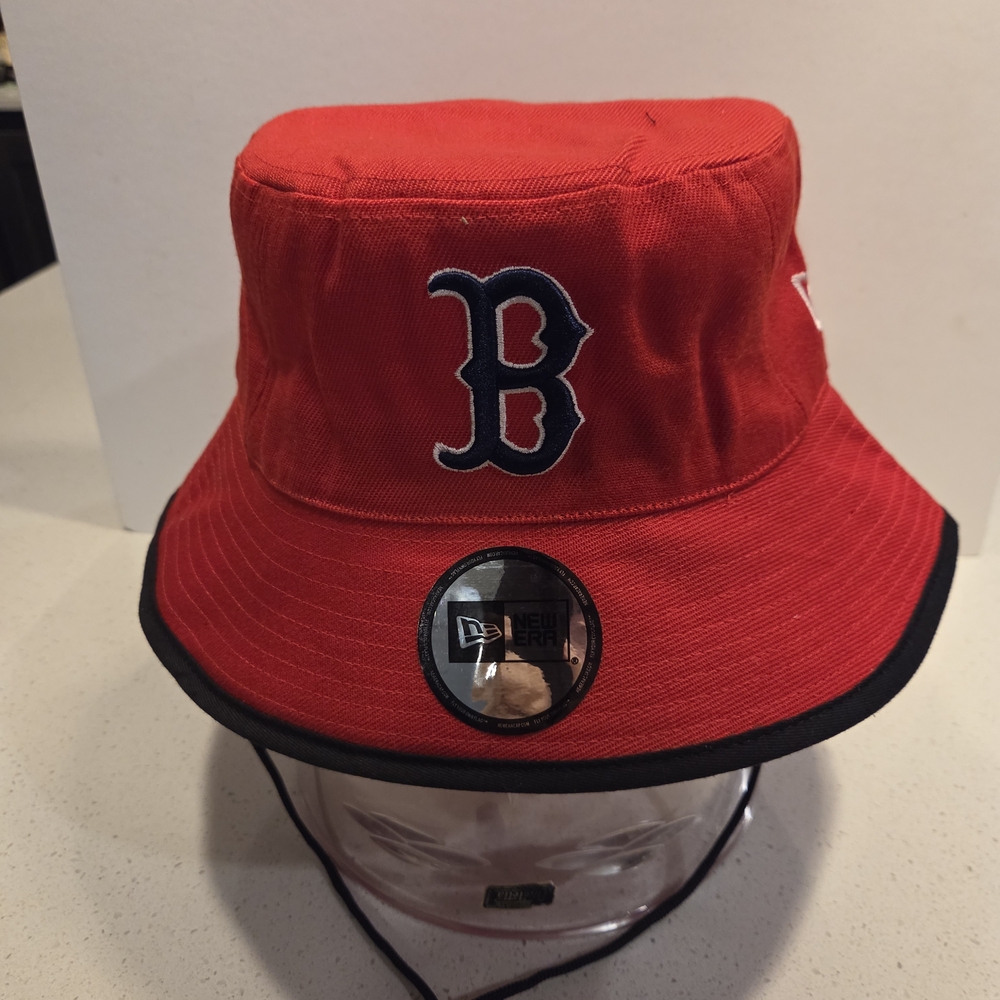 New Era Red Boston B Logo Bucket Hat with Black Trim